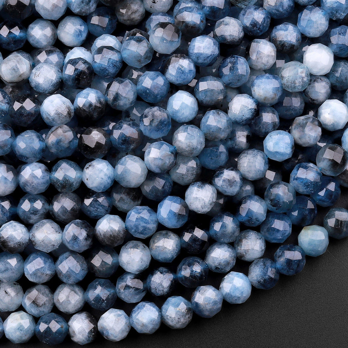 AA Natural Blue Kyanite Faceted 3mm 4mm 5mm Round Beads 15.5